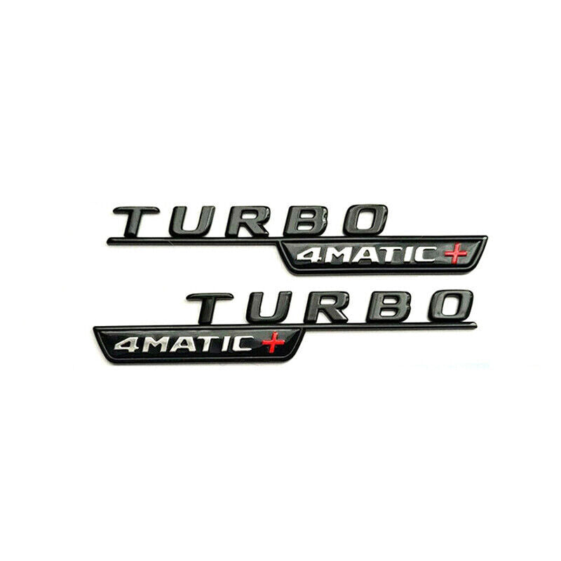 2Pc TURBO 4MATIC+ Plus AMG Fender Emblem Badge Gloss Black For MB E53 GLE53 GT53