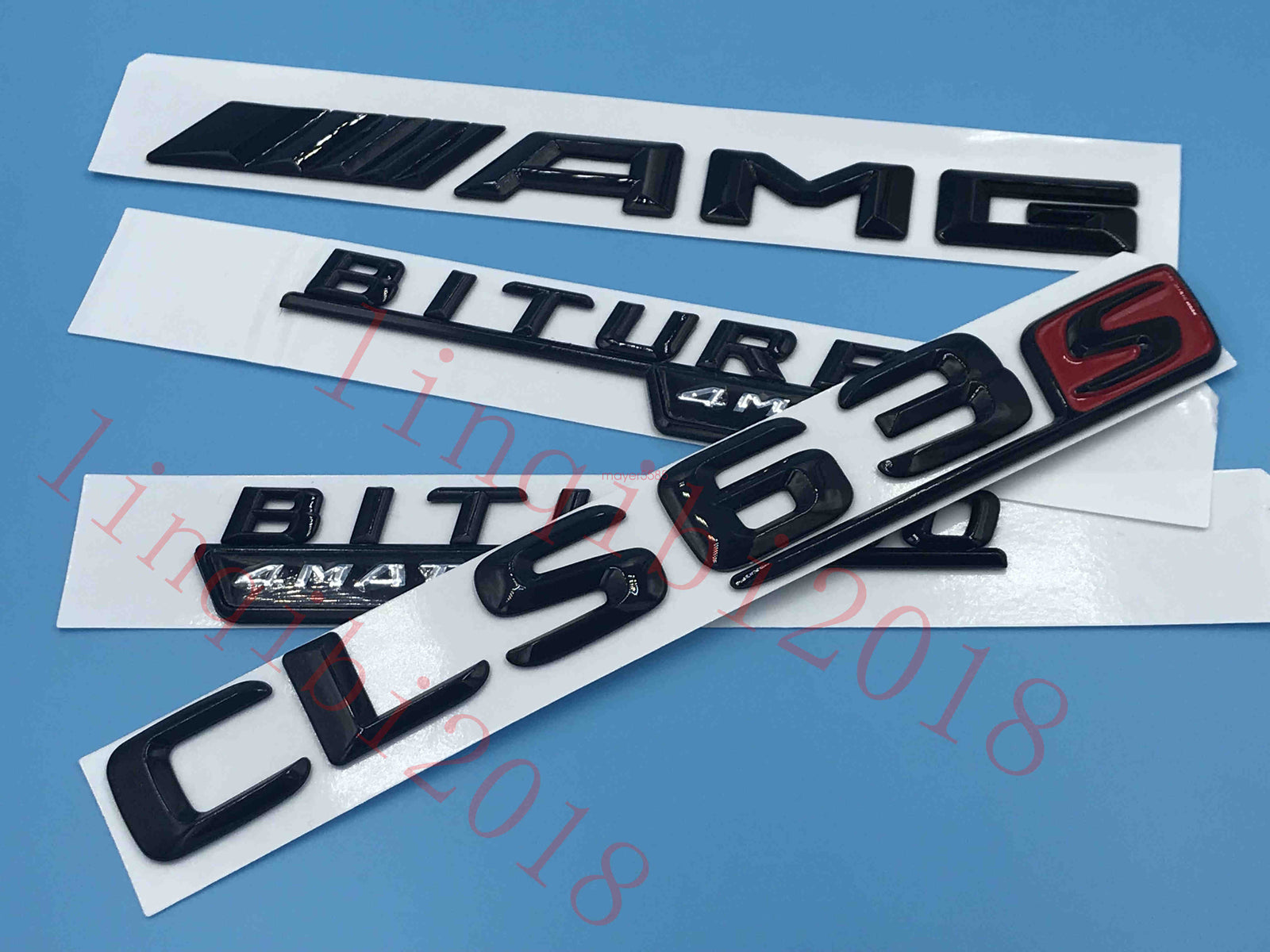 Gloss Black "CLS63s AMG BITURBO 4 MATIC" Number Emblem Sticker for Mercedes-Benz