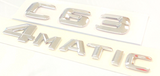 2x CHROME C63 + 4MATIC FOR MERCEDES C63 REAR TRUNK NAMEPLATE EMBLEM BADGE DECAL