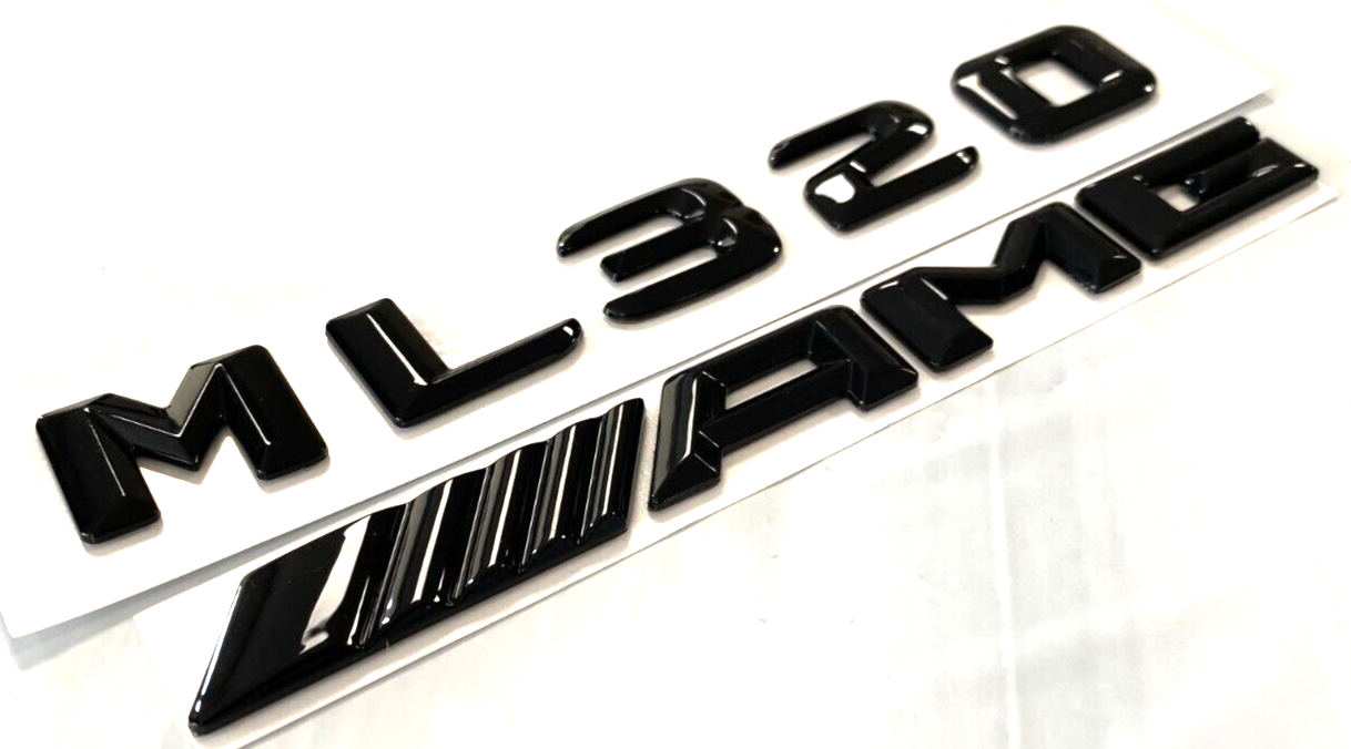 2PCS GLOSS BLACK ML320+AMG FOR MERCEDES ML320 REAR TRUNK EMBLEM BADGE NAMEPLATE