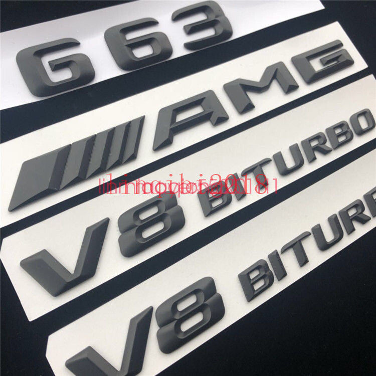 Matt Black G63 + AMG + V8 BITURBO Trunk Emblem Badge Sticker for Mercedes Benz