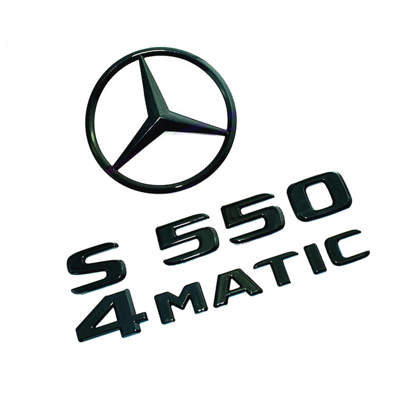 3pcs S550 4MATIC Rear Star Emblem Gloss Black Letter Badges For MB W221 Sedan