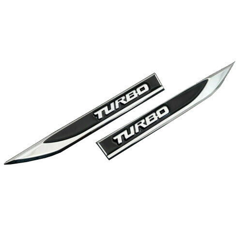 2Pcs Black TURBO  Emblem Blade Side Fender Badge Metal Sticker Sport Decal