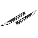 2Pcs Black TURBO  Emblem Blade Side Fender Badge Metal Sticker Sport Decal