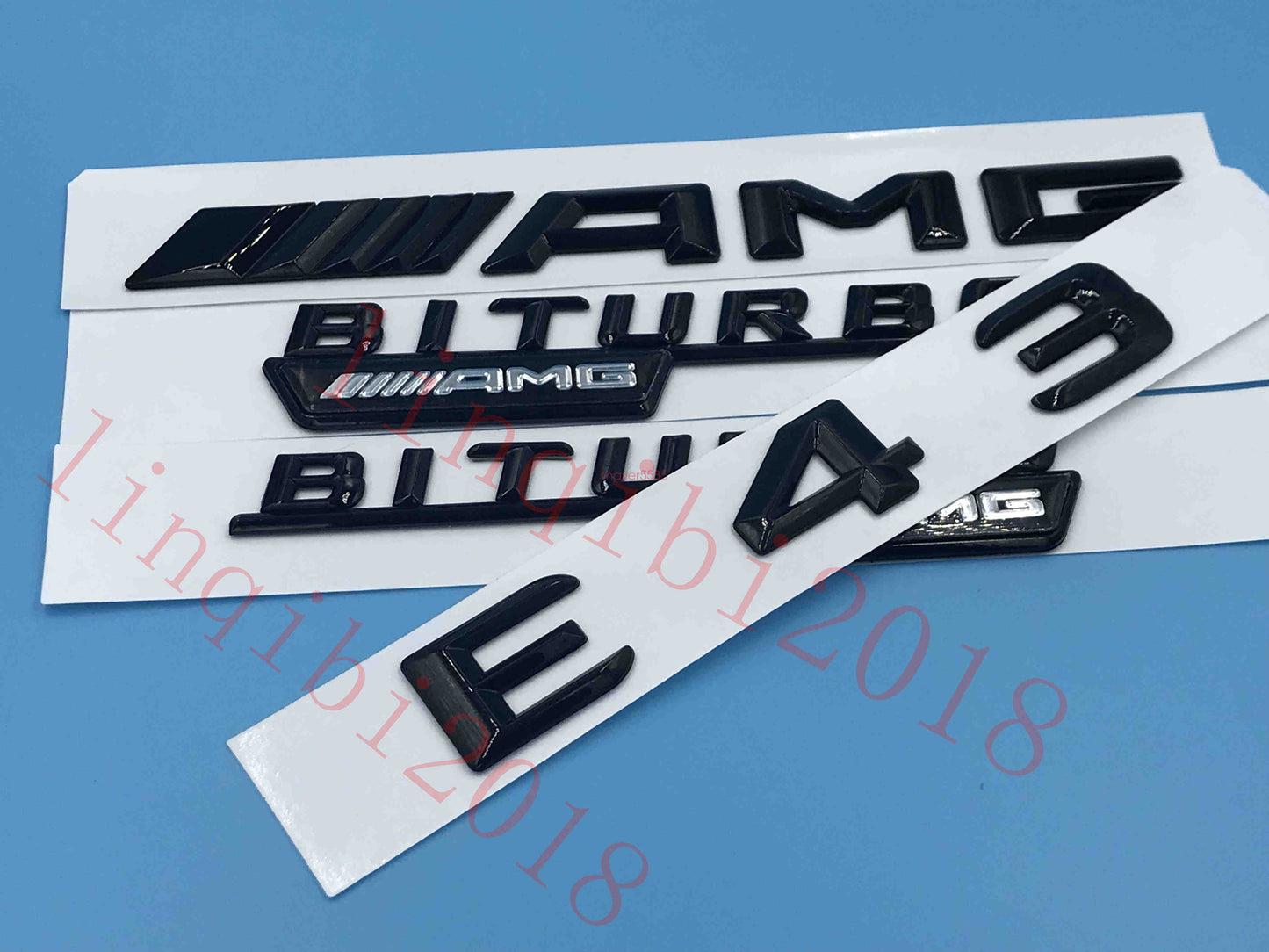 Gloss Black " E43 AMG BITURBO ///AMG " Number Emblem Sticker for Mercedes-Benz