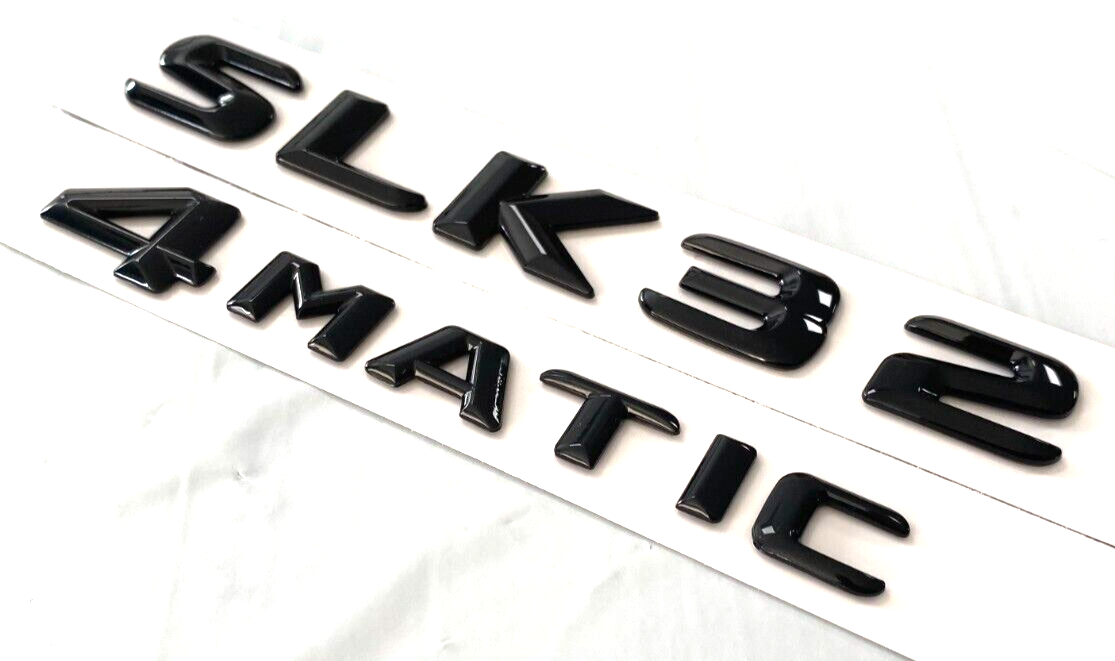 2X GLOSS BLACK SLK32+4MATIC FOR MERCEDES SLK32 REAR TRUNK EMBLEM BADGE NAMEPLATE