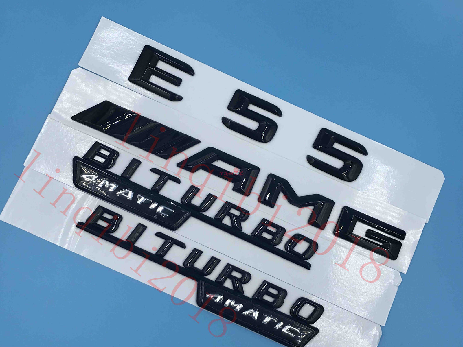 Gloss Black 3D "E55 AMG BITURBO 4 MATIC" Number Emblem Sticker for Mercedes-Benz