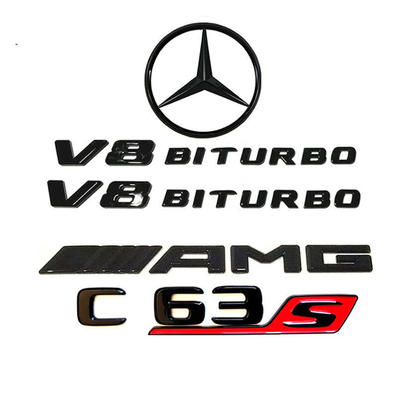 C63S SEDAN AMG V8 BITURBO Rear Star Emblem Gloss Black Badge For MB W206 2022+