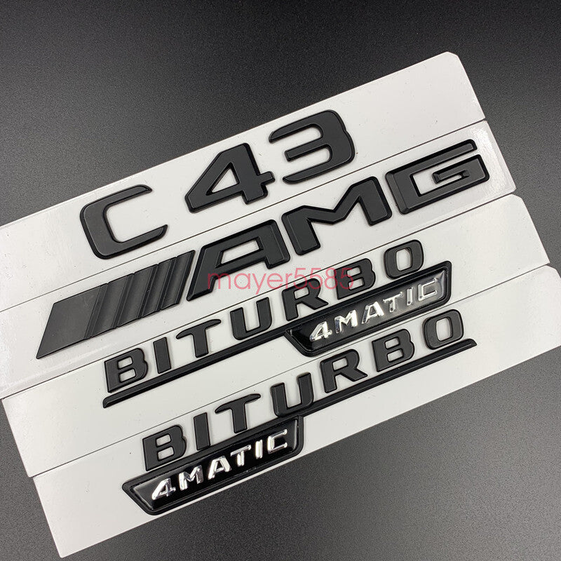Matte black C43 AMG BITURBO 4MATIC Trunk Emblem Badge Sticker For Mercedes Benz