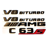 New Style Gloss Black C63S AMG V8 BITURBO Emblem Badge For Mercedes C-Class