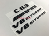 C63 AMG V8 BITURBO Trunk Emblem Badge Sticker for Mercedes Benz Matte black