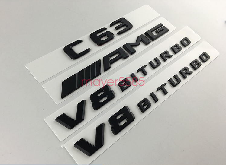 C63 AMG V8 BITURBO Trunk Emblem Badge Sticker for Mercedes Benz Matte black