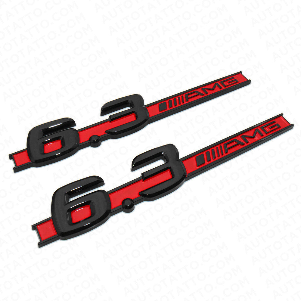 2x Black Red OEM ABS 6.3 AMG Emblem Fender Logo Badge Nameplate Decoration Sport
