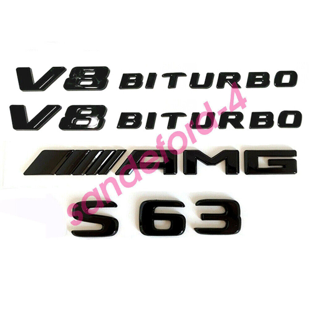 New Mercedes  S63 V8 BITURBO + AMG Badge Glossy Black Trunk Fender Emblem ben
