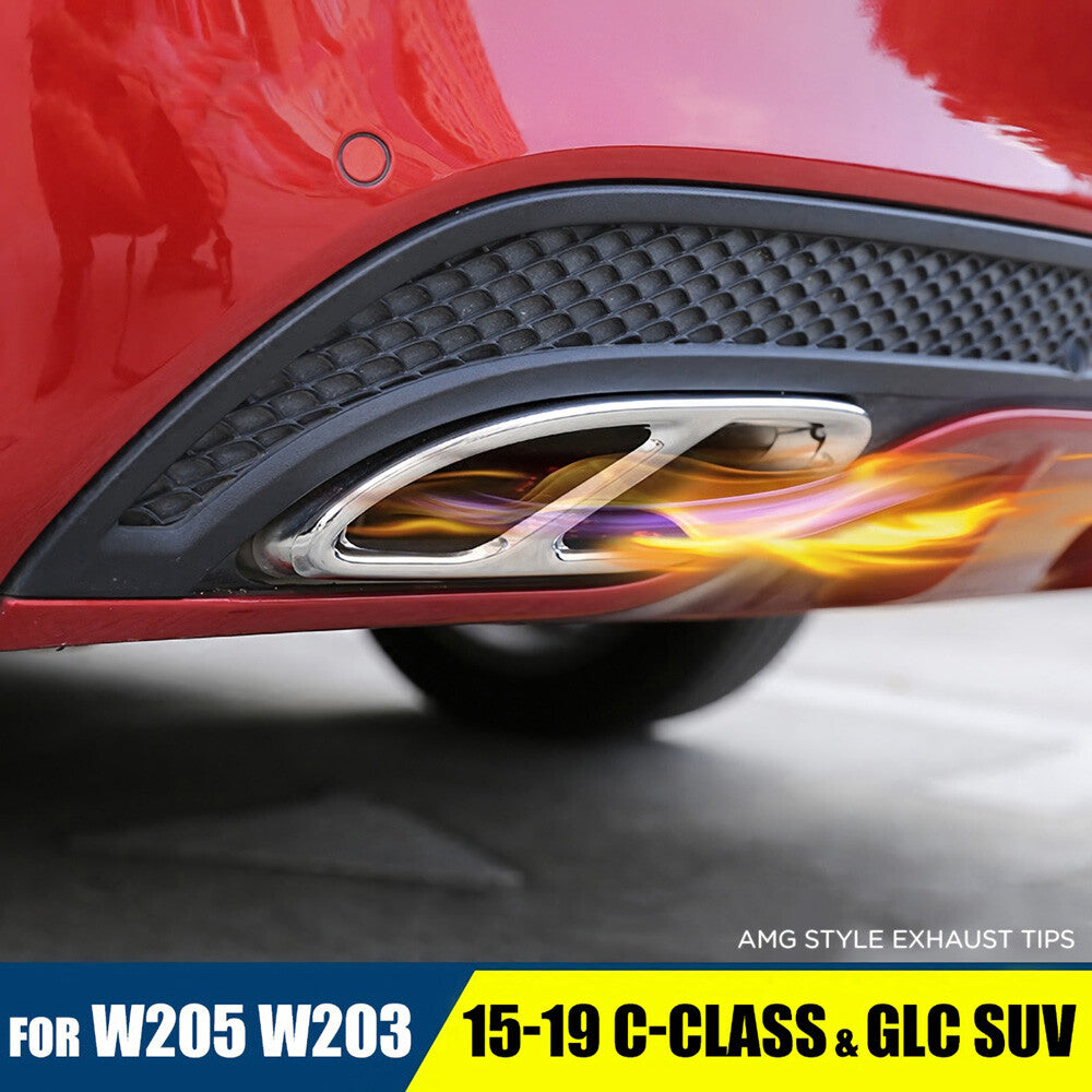 For A C E Class GLC CLA GLS GLE AMG Style Quad Exhaust Tips Tailpipe Cover Trim