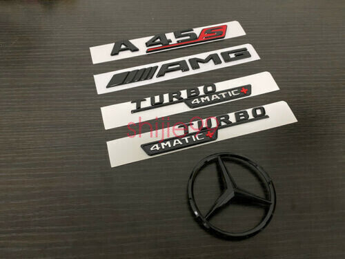 Gloss Black A45S AMG TURBO 4MATIC+ and Rear Star replacement Badge W177 Hatch