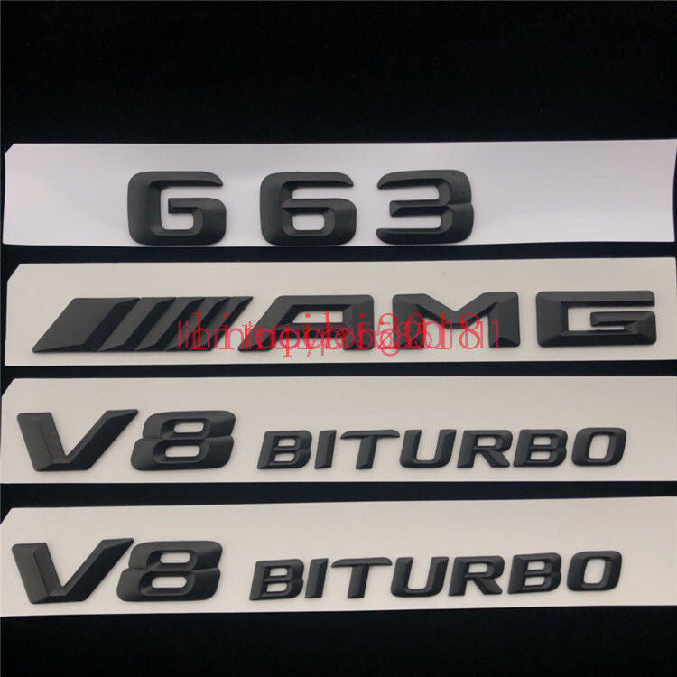 Matt Black G63 + AMG + V8 BITURBO Trunk Emblem Badge Sticker for Mercedes Benz