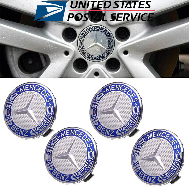 4PCS Mercedes Benz Wheel Center Hub Caps 75mm Dark Blue Logo Badge Emblem