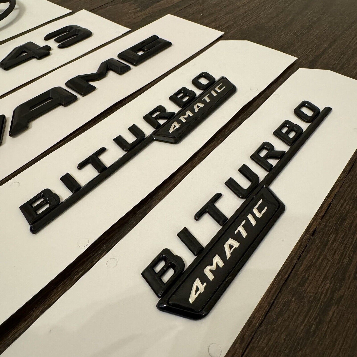 C43 AMG BITURBO 4MATIC Rear Star Emblem Gloss Black Set for Mercedes W205 SEDAN