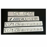Chrome SL65 AMG V12 BITURBO Trunk Fender Badges Emblems Emblem for Mercedes Benz
