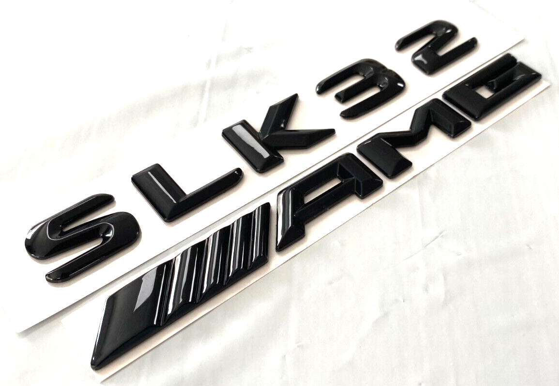 2X GLOSS BLACK SLK32+AMG FOR MERCEDES SLK32 REAR TRUNK EMBLEM BADGE NAMEPLATE