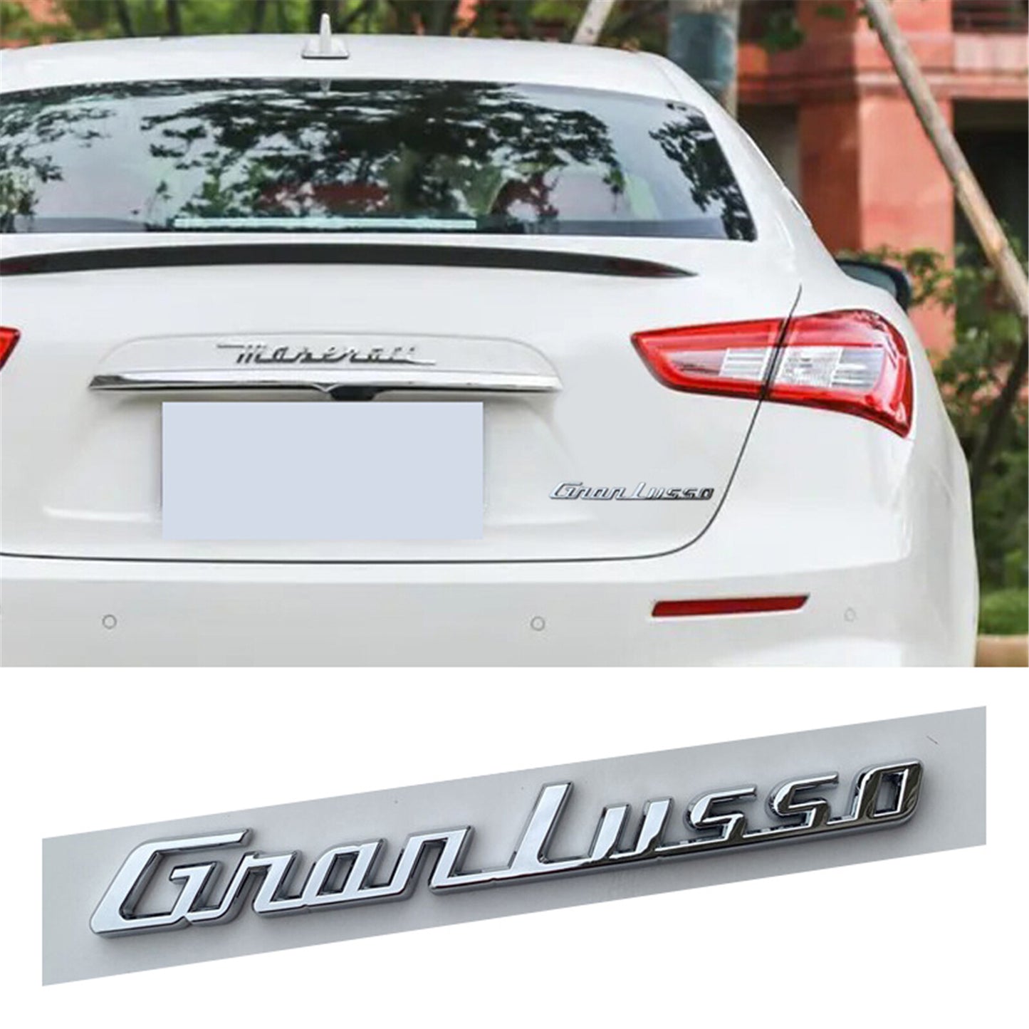 For Maserati Granlusso silver Rear Badge Emblem Look Deck lid Trunk decal
