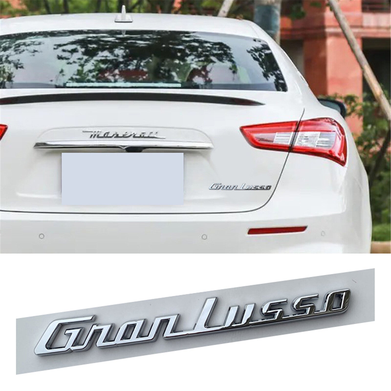 For Maserati Granlusso silver Rear Badge Emblem Look Deck lid Trunk decal
