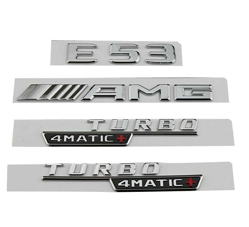 Chrome E53 AMG TURBO 4MATIC+ Trunk Fender Badges Emblems for Mercedes Benz W213