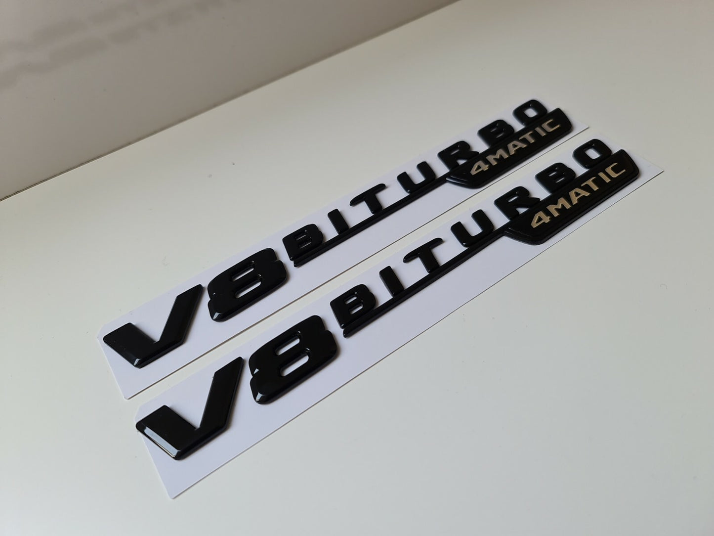 Pair of V8 Biturbo 4matic side wing badge emblem gloss black for Mercedes amg