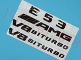 Gloss Black Flat E53 +AMG+ V8 BITURBO Trunk Embl Badge Sticker for Mercedes Benz