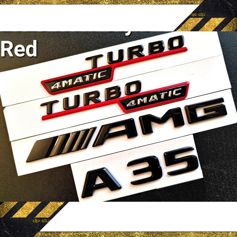 A35 + AMG + TUOBO/4matic Badge Gloss Black Red Rear Trunk Emblem A-Class 2018+
