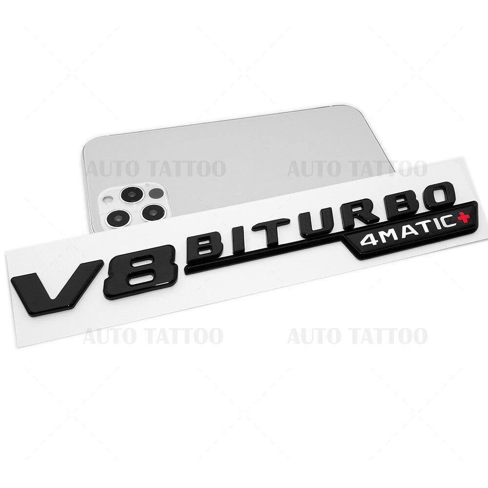 2x 17+ V8 BITURBO 4MATIC Plus + AMG Logo Fender Side Marker Emblem Badge Black