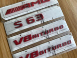 RED " S63 AMG V8 BITURBO " Letters Trunk Embl Badge Sticker for Mercedes Benz