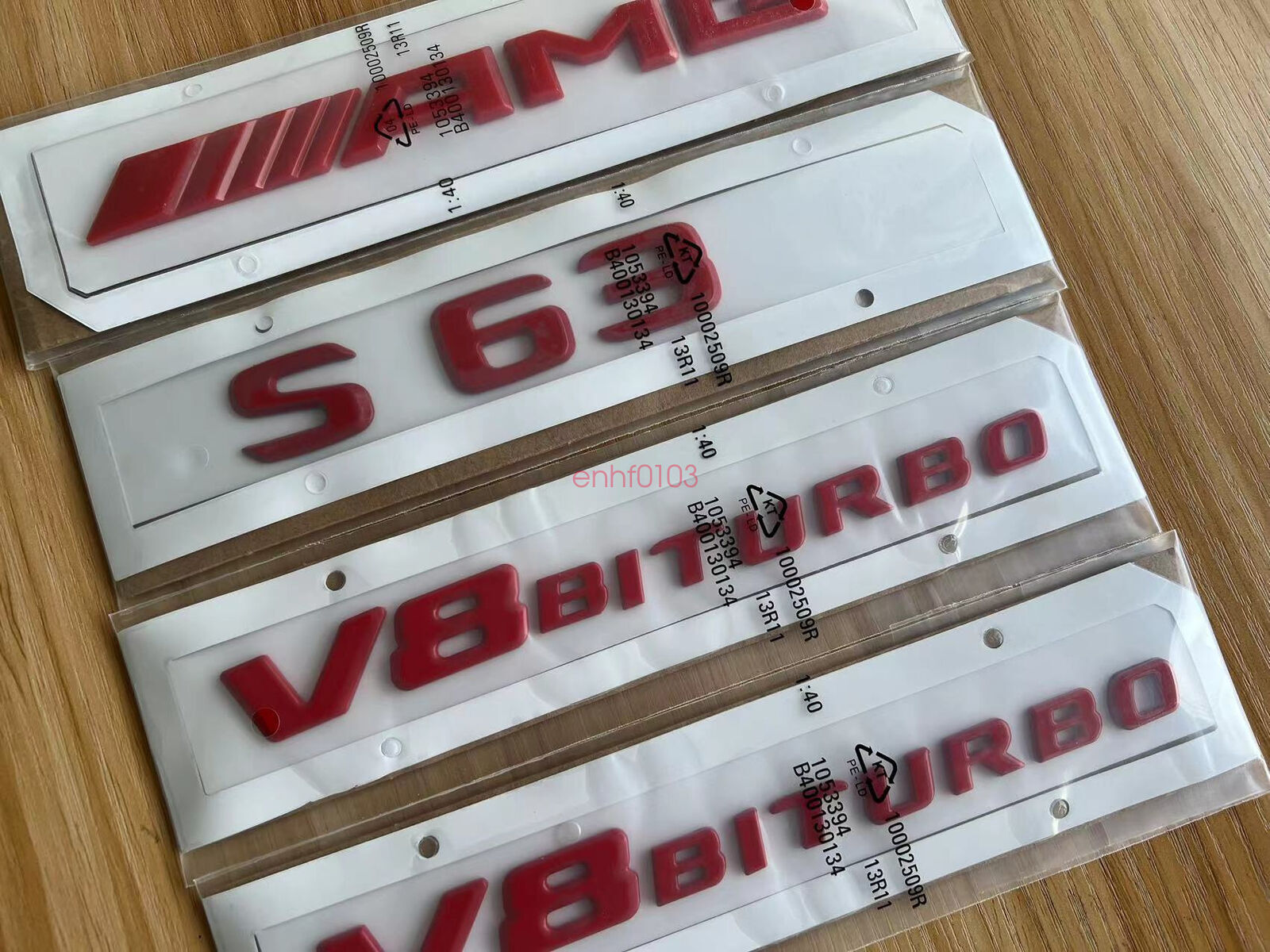 RED " S63 AMG V8 BITURBO " Letters Trunk Embl Badge Sticker for Mercedes Benz