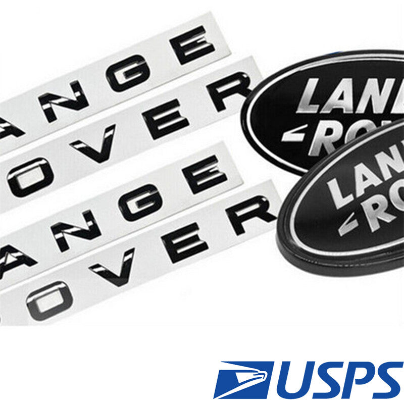 4PCS For RANGE ROVER Front Grille Rear Tailgate Emblem Oval Badge Gloss Black