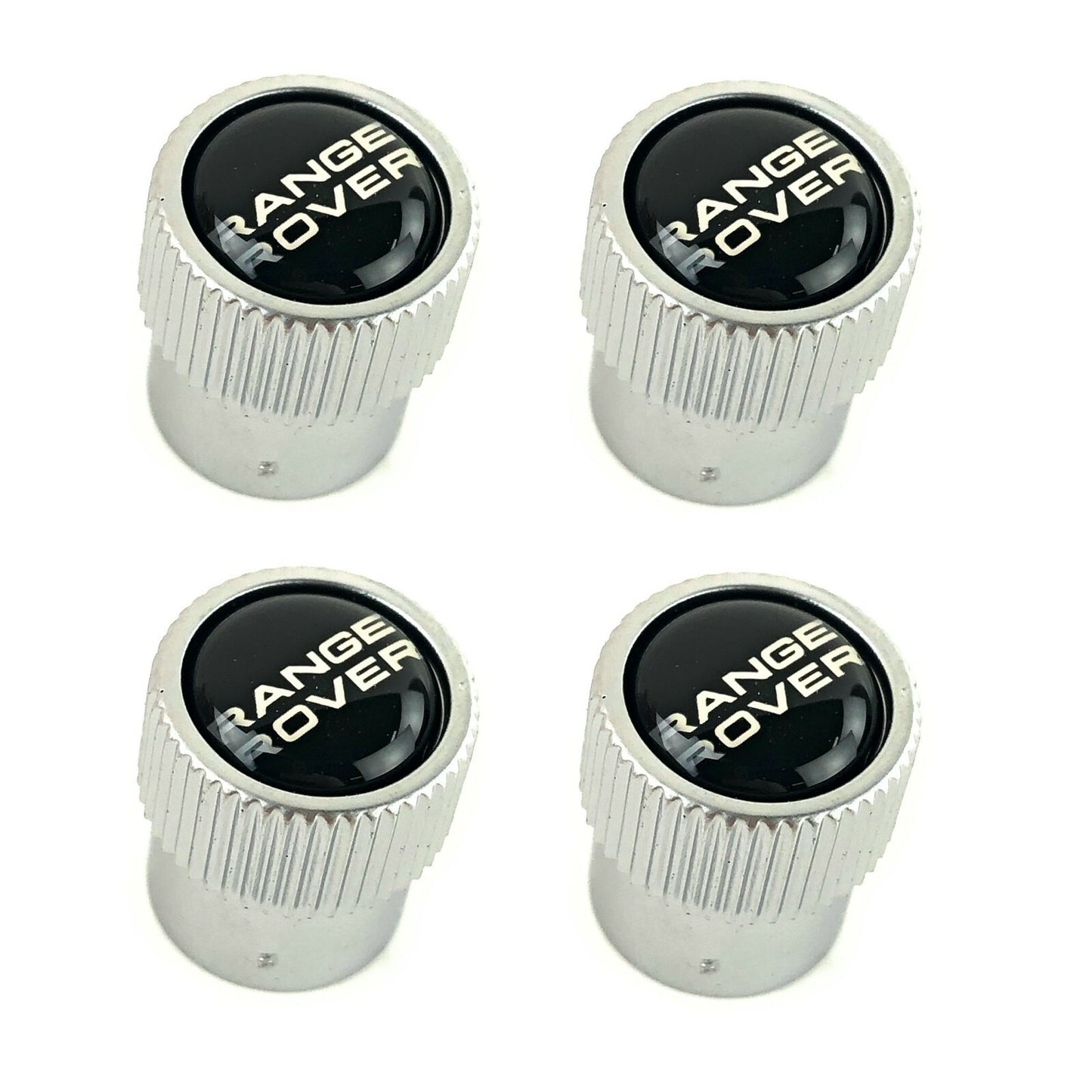 Range Rover Black + Tire Wheel Valve Stem Caps Set Genuine VPLRW0149 - Silver