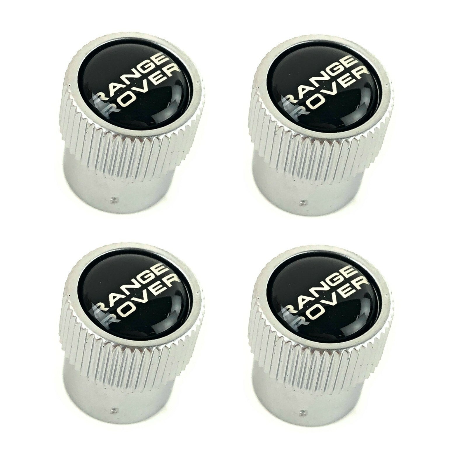 Range Rover Black + Tire Wheel Valve Stem Caps Set Genuine VPLRW0149 - Silver