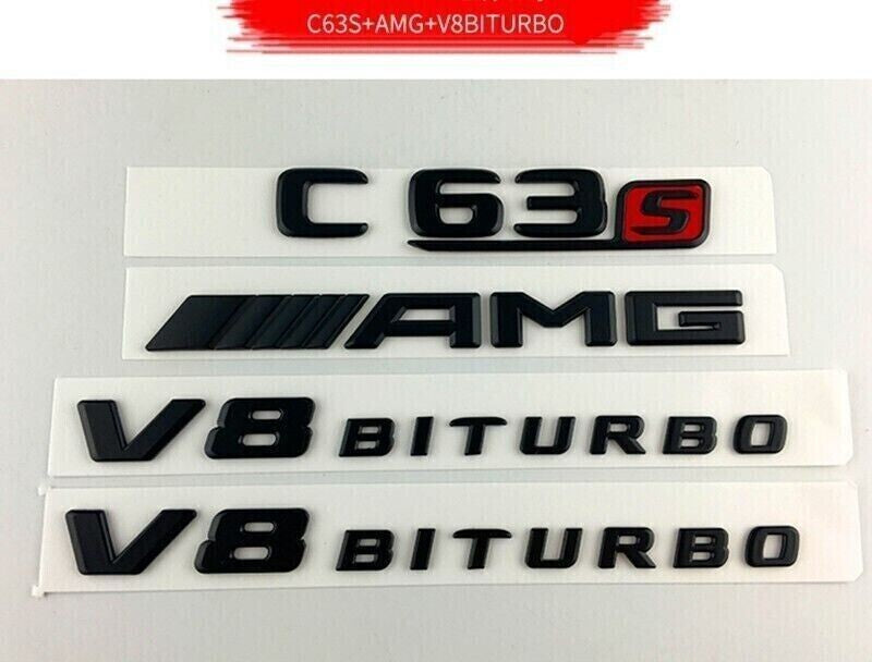 C63S AMG V8 BITURBO PACKAGE Trunk Emblem Badge For Benz w205 s205 Gloss Black