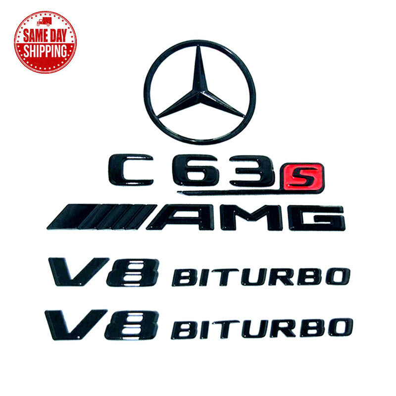 C63S AMG SEDAN V8 BITURBO Rear Star Emblem Badge Combo For Mercedes W205 2015+