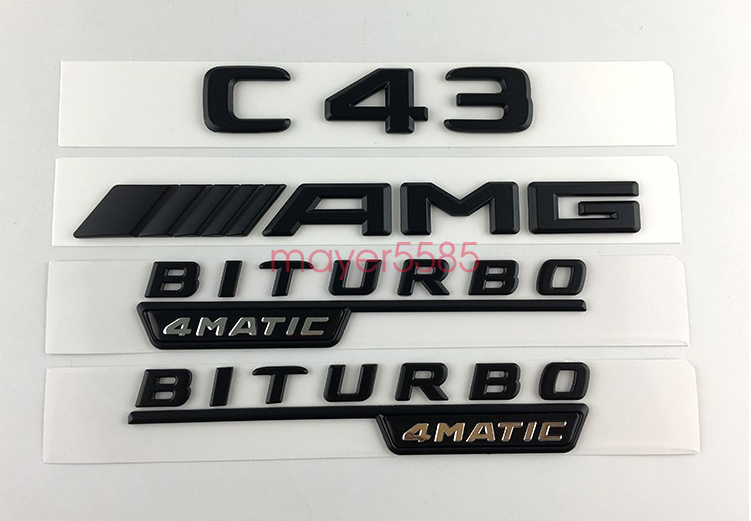 C43 AMG BITURBO 4 MATIC Trunk Emblem Badge Sticker for Mercedes Benz Matte black