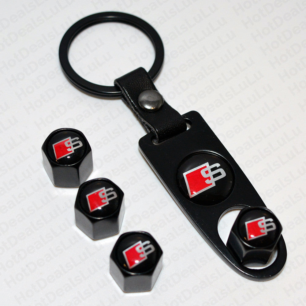 Black Car Wheel Tyre Tire Valve Dust Stems Air Caps Keychain With Audi S Emblem