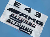 Gloss Black " E43 AMG BITURBO ///AMG " Number Emblem Sticker for Mercedes-Benz