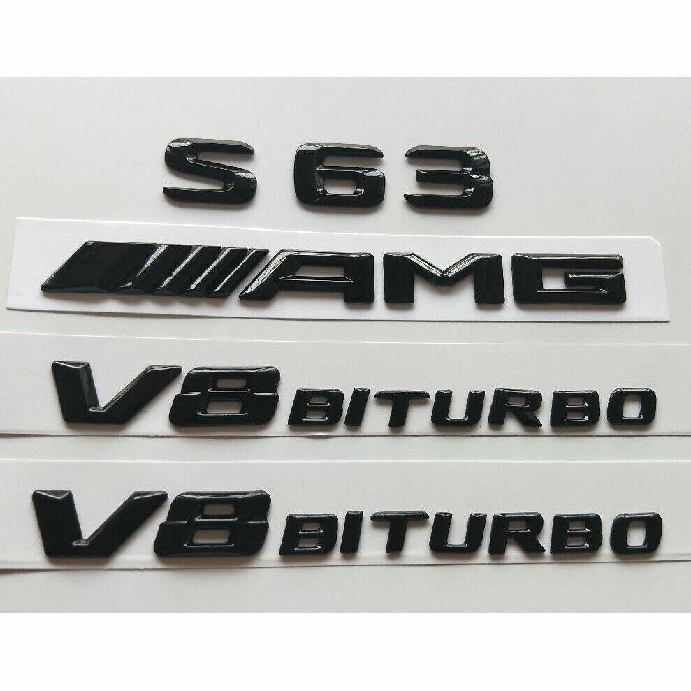 Gloss Black 3D Letters S63 AMG V8 BITURBO Emblems for Mercedes Benz W221 W222