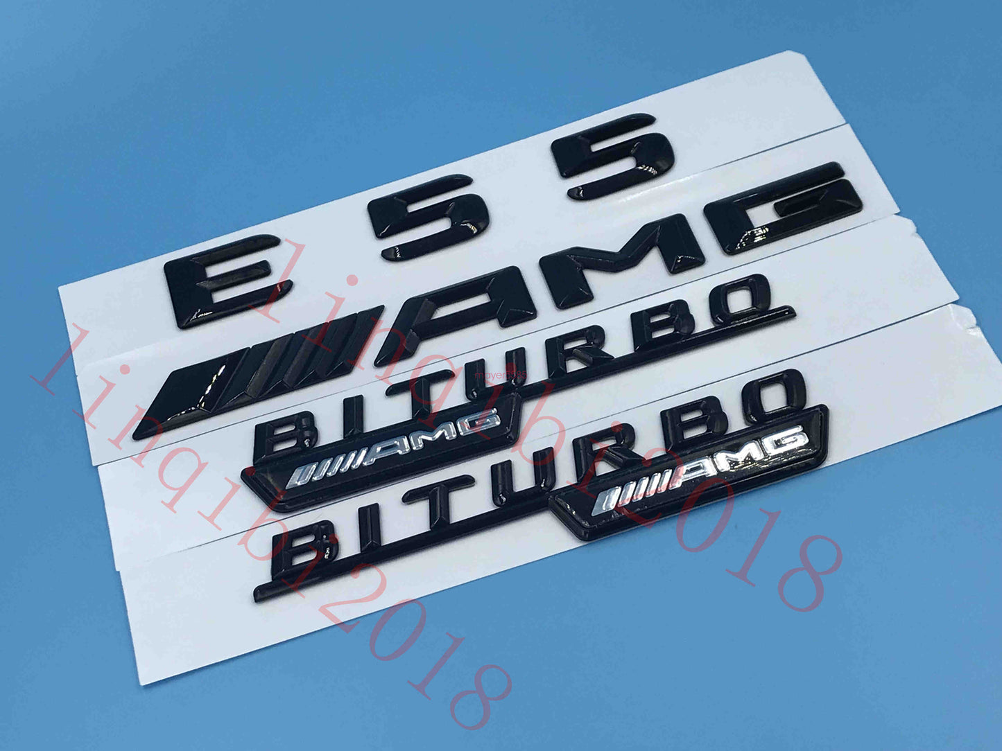 Gloss Black " E55 AMG BITURBO ///AMG " Number Emblem Sticker for Mercedes-Benz
