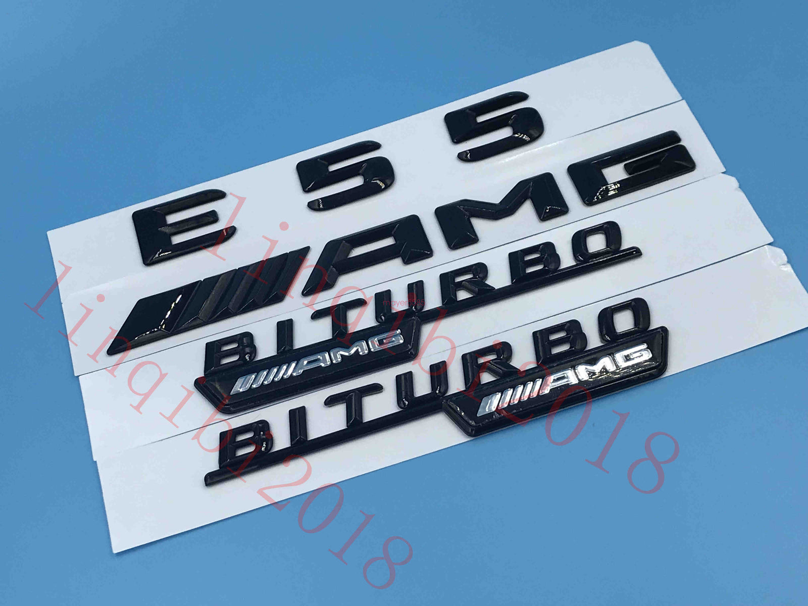 Gloss Black " E55 AMG BITURBO ///AMG " Number Emblem Sticker for Mercedes-Benz