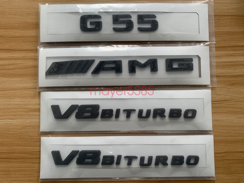 Glossy Black For Mercedes Benz G55 AMG V8 BITURBO Emblem Badge Sticker Set