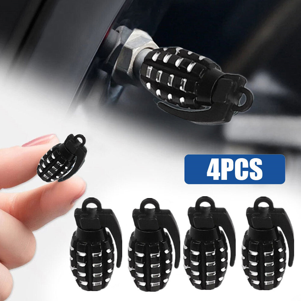4pcs Grenade Bomb Wheel Tire Tyre Valve Dust Caps Cover Accessories Car Accessory - Black