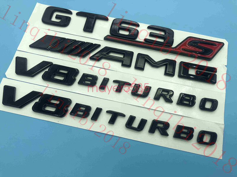 Gloss Black Trunk Fender Badges Emblems for Mercedes Benz AMG GT63s V8 BITURBO