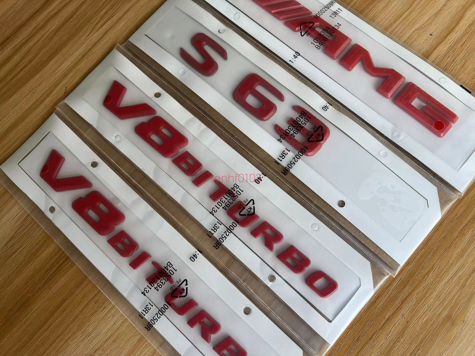 RED " S63 AMG V8 BITURBO " Letters Trunk Embl Badge Sticker for Mercedes Benz