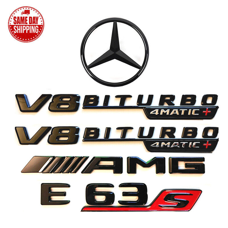 E63S+AMG+V8 BITURBO 4MATIC+Rear Star GLOSS BLACK Emblem Badge For Mercedes W213